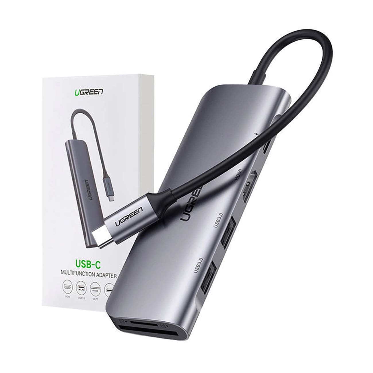 Hub USB-C UGREEN CM195 (15214), 2 x USB-A 3.0 - 1 x USB-C - 1 x HDMI - 1 x SD - 1 x microSD, Cinzento