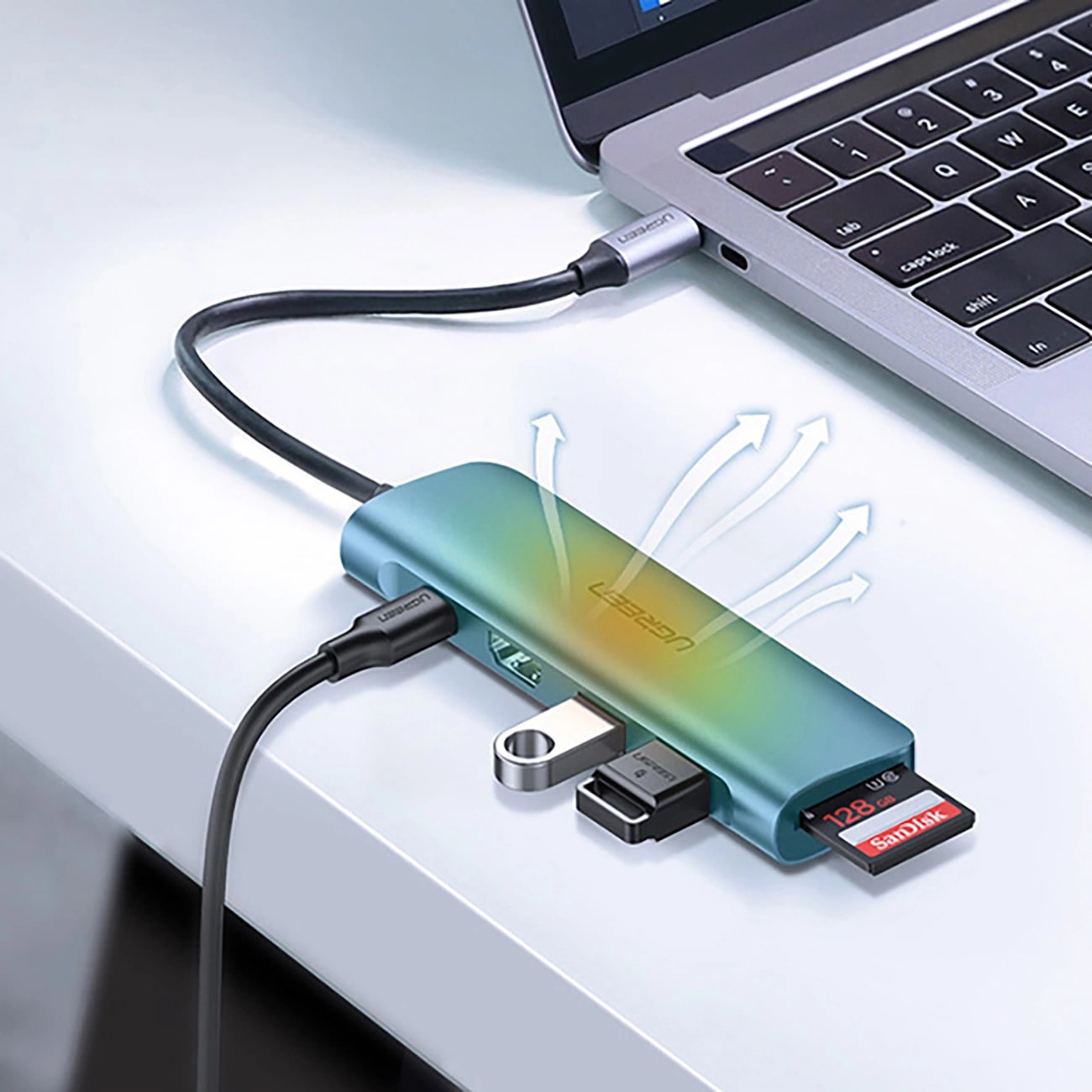 Hub USB-C UGREEN CM195 (15214), 2 x USB-A 3.0 - 1 x USB-C - 1 x HDMI - 1 x SD - 1 x microSD, Cinzento