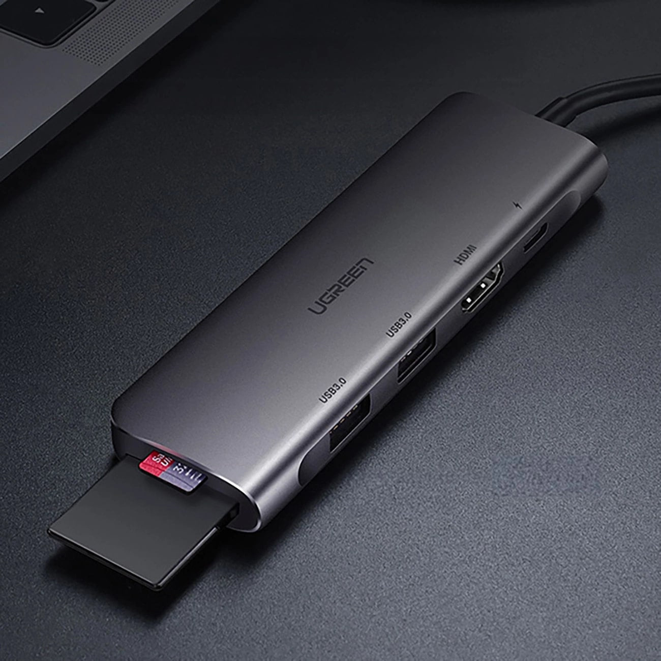 Hub USB-C UGREEN CM195 (15214), 2 x USB-A 3.0 - 1 x USB-C - 1 x HDMI - 1 x SD - 1 x microSD, Cinzento