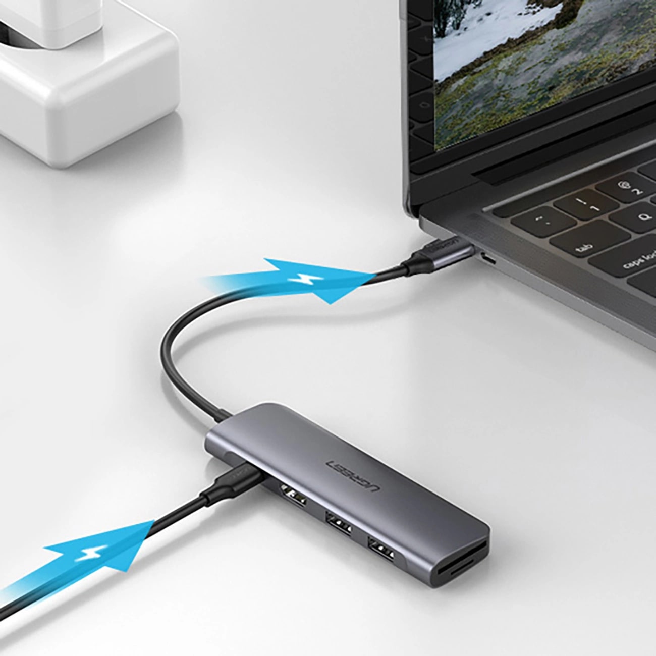 Hub USB-C UGREEN CM195 (15214), 2 x USB-A 3.0 - 1 x USB-C - 1 x HDMI - 1 x SD - 1 x microSD, Cinzento