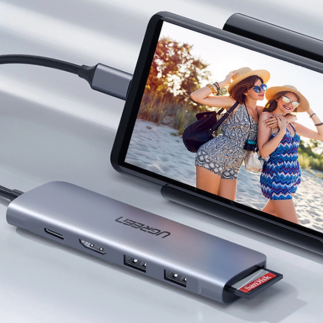 Hub USB-C UGREEN CM195 (15214), 2 x USB-A 3.0 - 1 x USB-C - 1 x HDMI - 1 x SD - 1 x microSD, Cinzento