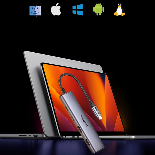 Hub USB-C UGREEN CM473, 2 x USB-A 3.0 - 2 x USB-C, 0,20 cm, Cinzento