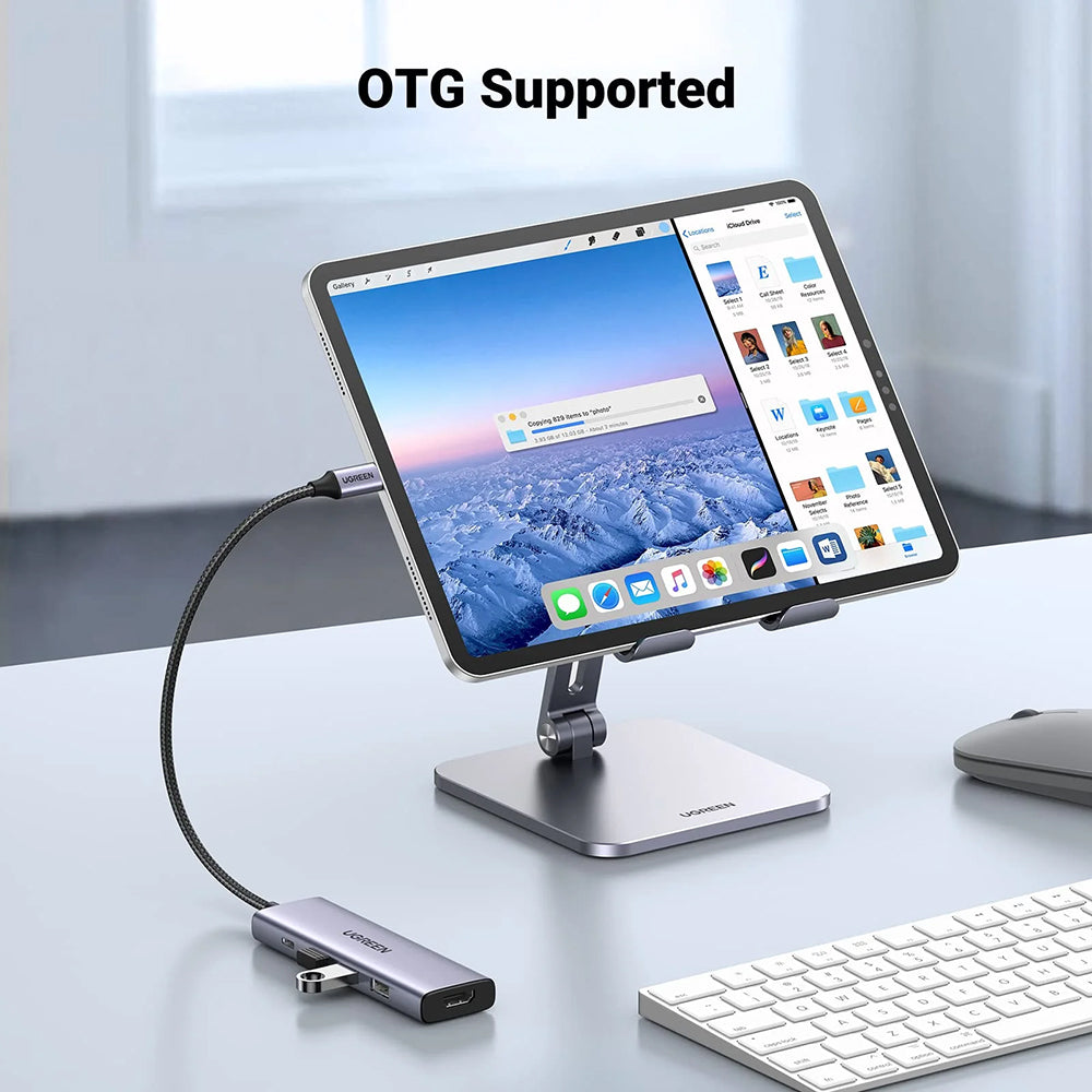 Hub USB-C UGREEN CM511 (15596), 3 x USB-A 3.0 - 1 x USB-C - 1 x HDMI, Cinzento