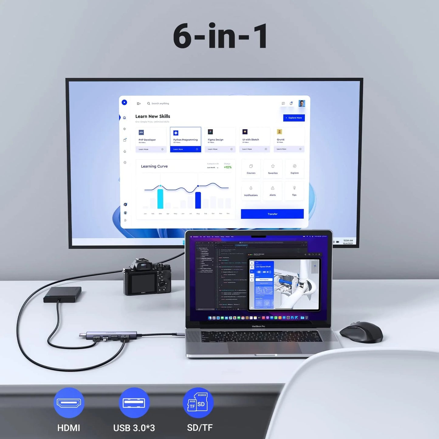 Hub USB-C UGREEN CM511 (60383), 3 x USB-A 3.2 - 1 x HDMI - 1 x SD - 1 x microSD, Cinzento