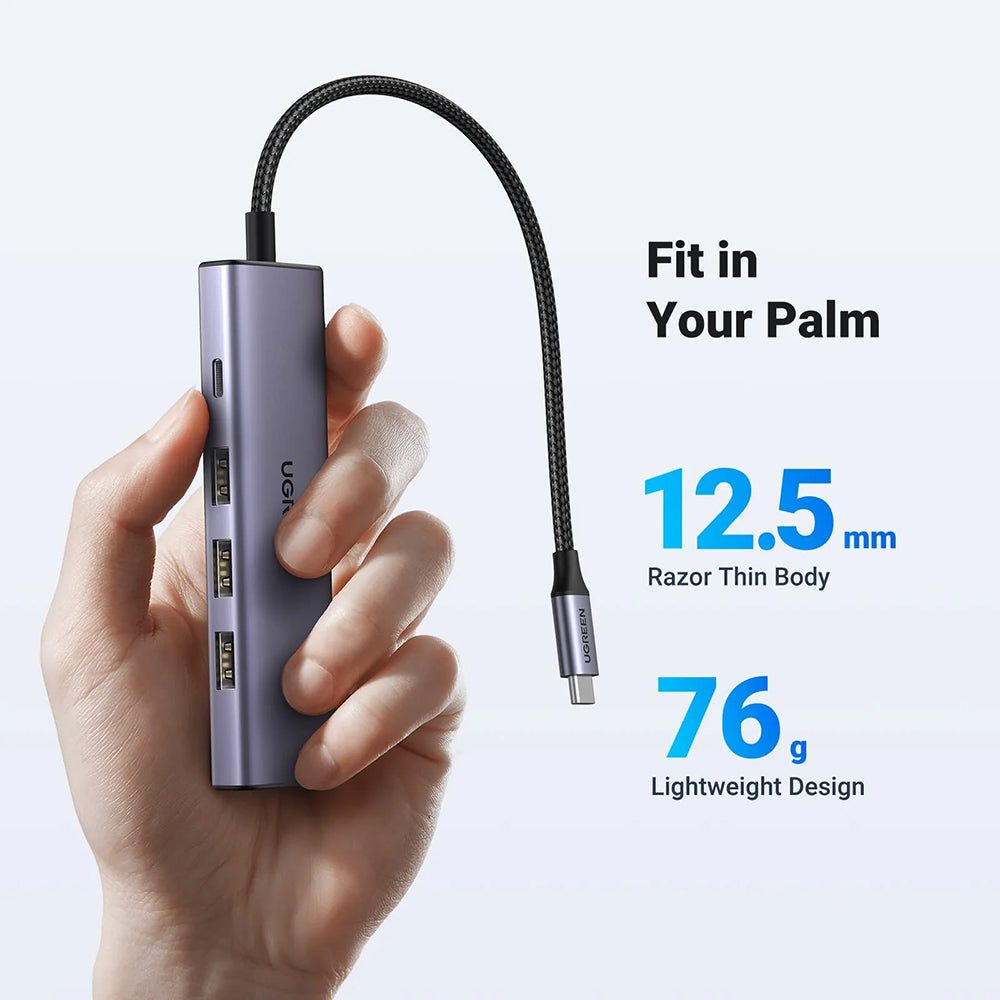 Hub USB-C UGREEN CM511 (15596), 3 x USB-A 3.0 - 1 x USB-C - 1 x HDMI, Cinzento