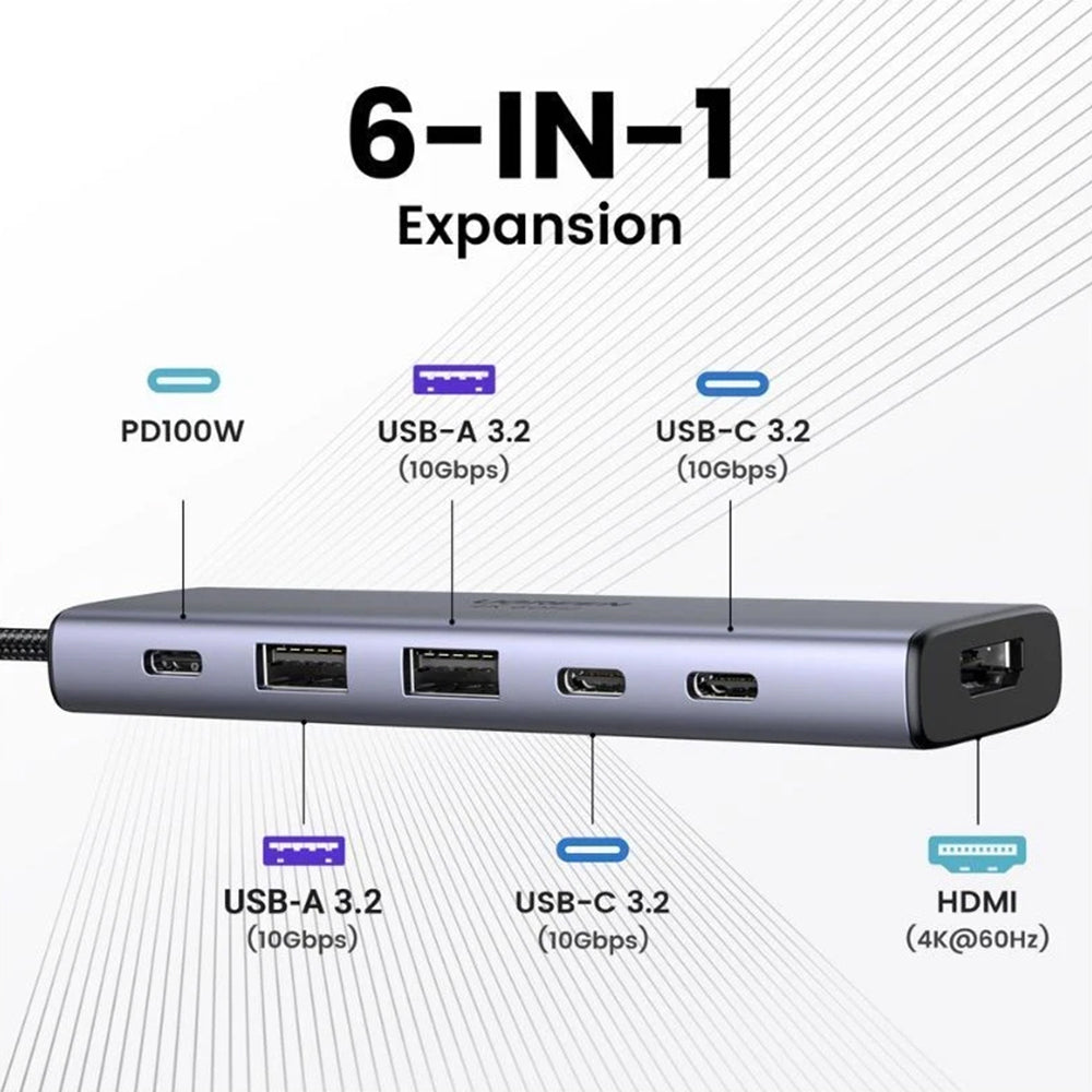 Hub USB-C UGREEN CM511 (35999), 2 x USB-A 3.2 - 3 x USB-C - 1 x HDMI, Cinzento