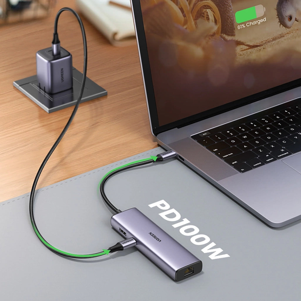 Hub USB-C UGREEN CM512 (90568), 2 x USB-A 3.0 - 1 x USB-C - 1 x HDMI - 1 x RJ45 - 1 x SD - 1 x microSD, Cinzento