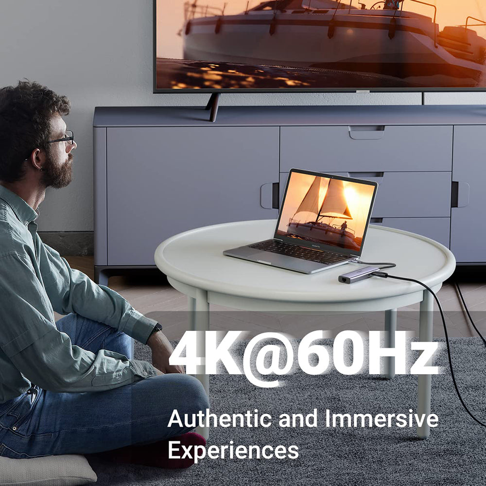 Hub USB-C UGREEN CM512 (60515), 2 x USB-A 3.0 - 1 x USB-C - 1 x HDMI - 1 x SD - 1 x microSD - 1 x RJ45, Cinzento