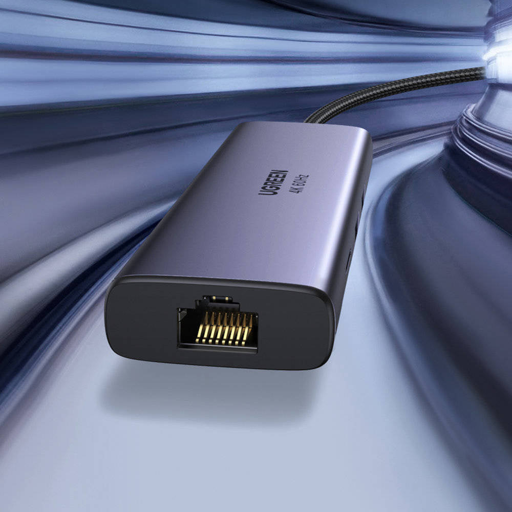 Hub USB-C UGREEN CM512 (60515), 2 x USB-A 3.0 - 1 x USB-C - 1 x HDMI - 1 x SD - 1 x microSD - 1 x RJ45, Cinzento