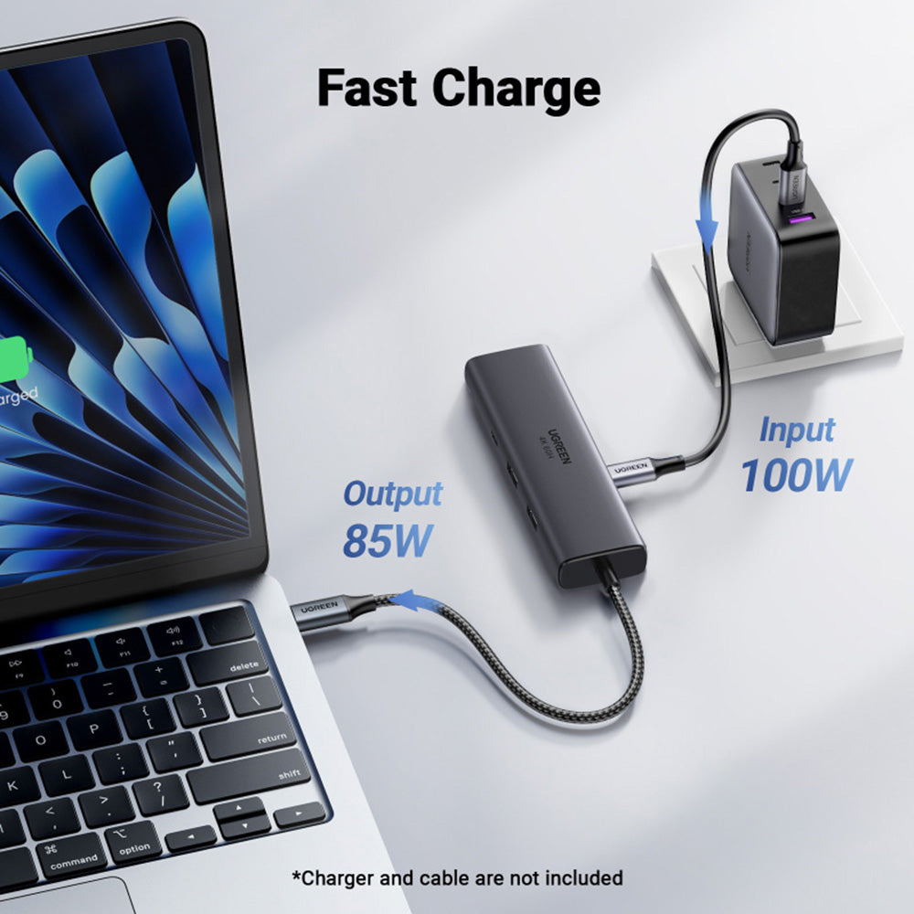 Hub USB-C UGREEN CM512 (45000), 2 x USB-A 3.2 - 2 x USB-C - 1 X HDMI - 1 x RJ45, Cinzento