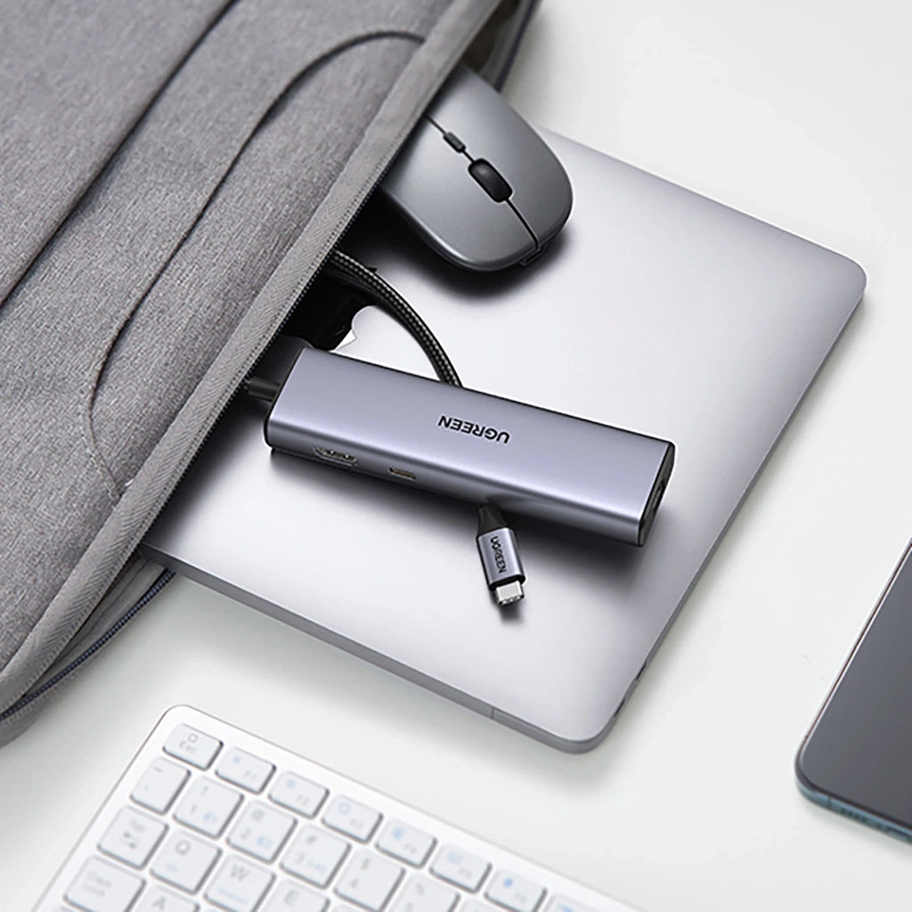 Hub USB-C UGREEN CM512 (90568), 2 x USB-A 3.0 - 1 x USB-C - 1 x HDMI - 1 x RJ45 - 1 x SD - 1 x microSD, Cinzento