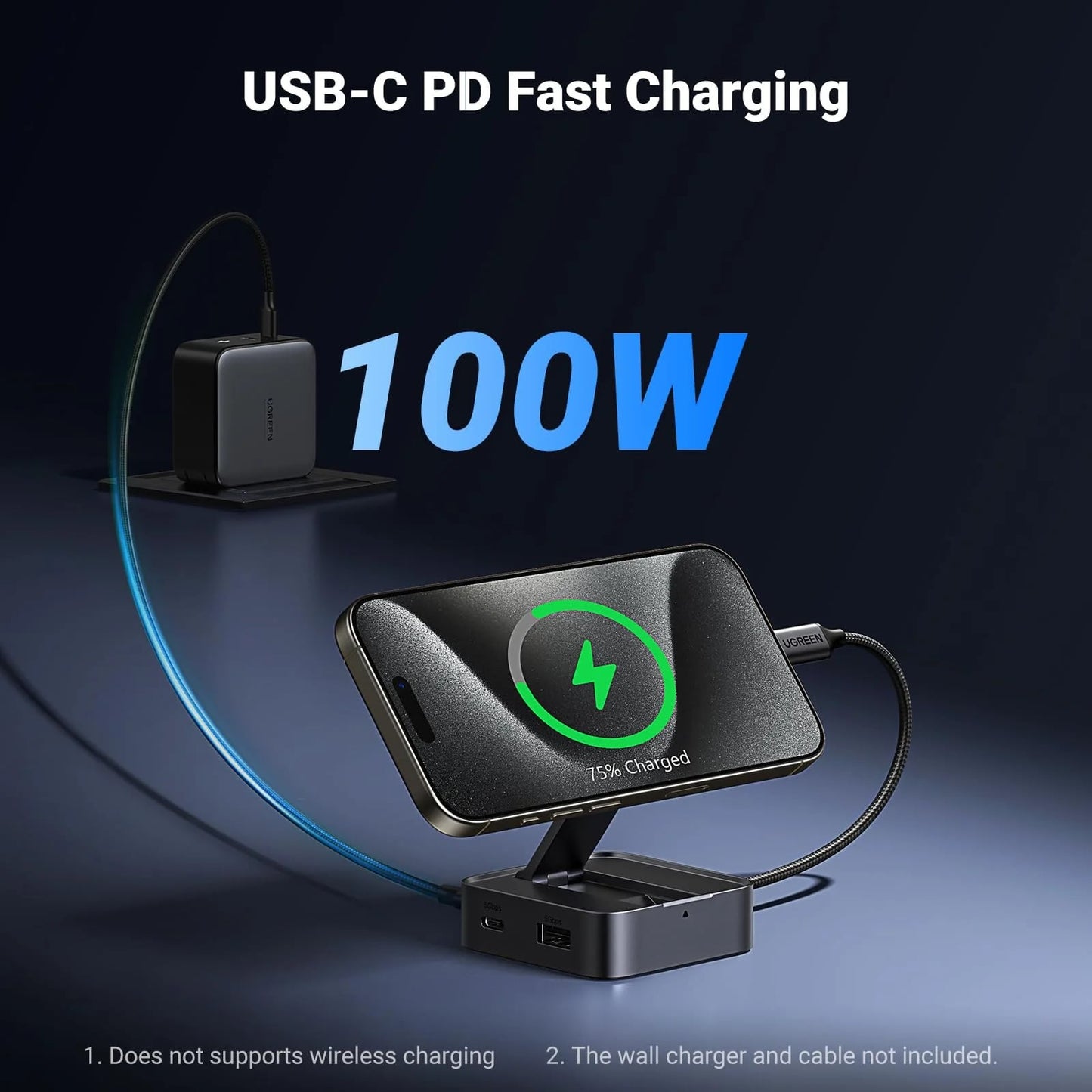 Hub USB-C UGREEN CM801, 1 x USB-A 3.0 - 2 x USB-C - 1 x HDMI, Cinzento
