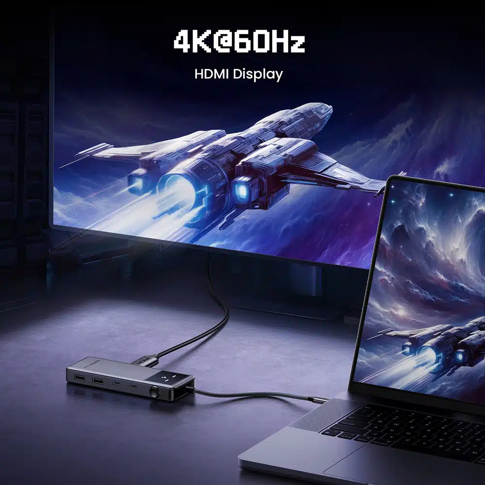 Hub USB-C UGREEN CM888 Uno, 2 x USB-A 3.2 - 3 x USB-C - 1 x HDMI, Cinzento
