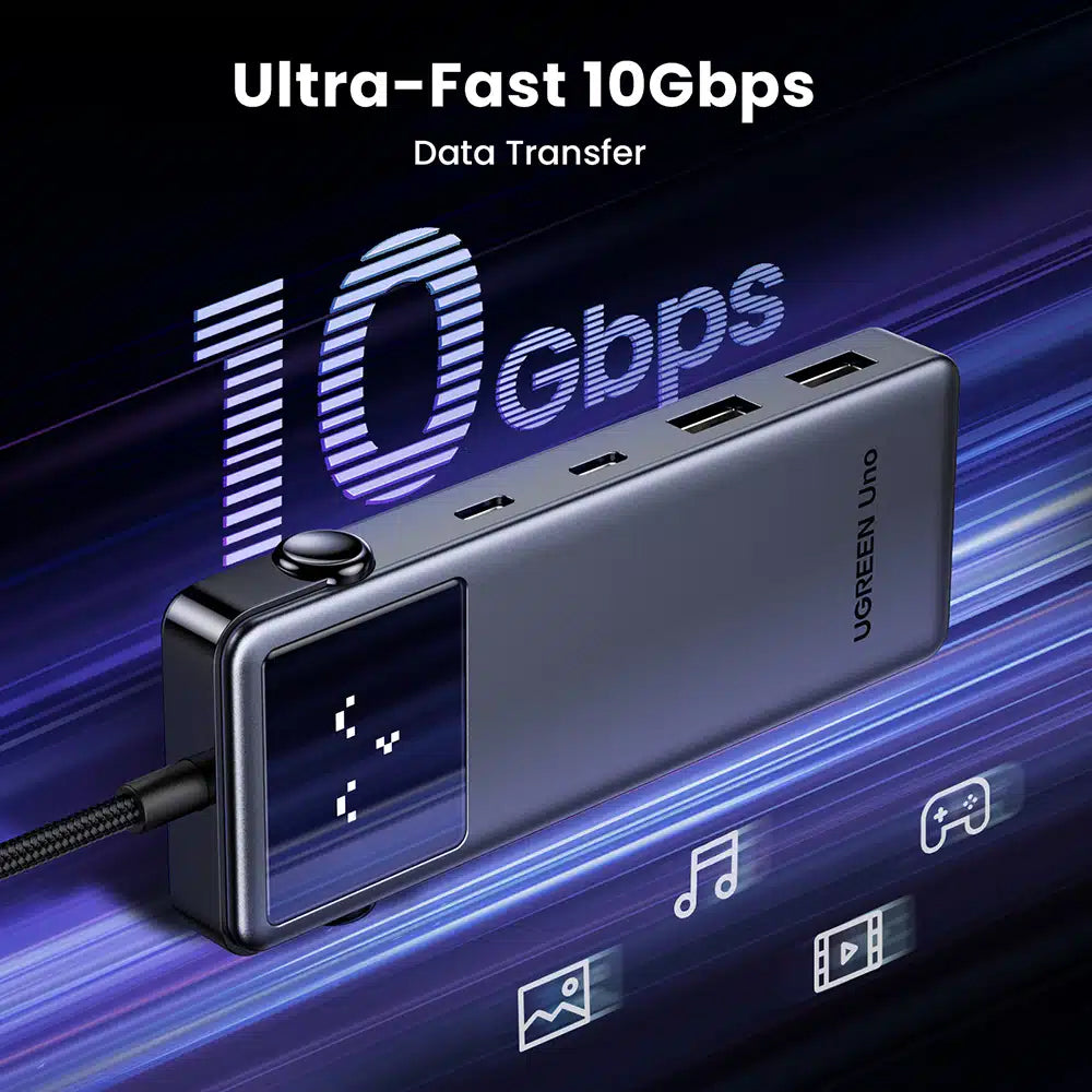 Hub USB-C UGREEN CM888 Uno, 2 x USB-A 3.2 - 3 x USB-C - 1 x HDMI, Cinzento