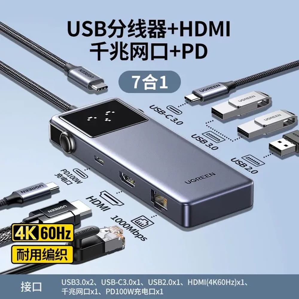 Hub USB-C UGREEN CM888 (45155) Uno, 6in1, Cinzento