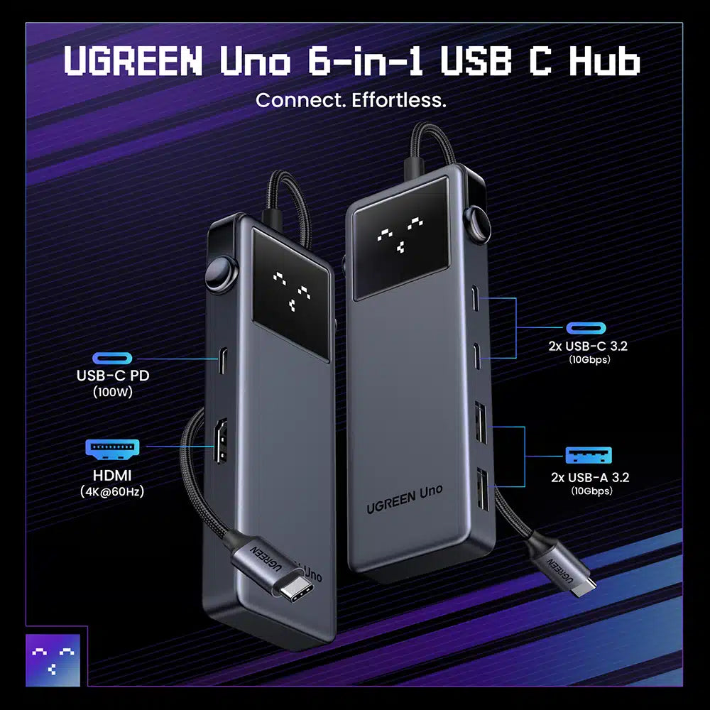 Hub USB-C UGREEN CM888 Uno, 2 x USB-A 3.2 - 3 x USB-C - 1 x HDMI, Cinzento