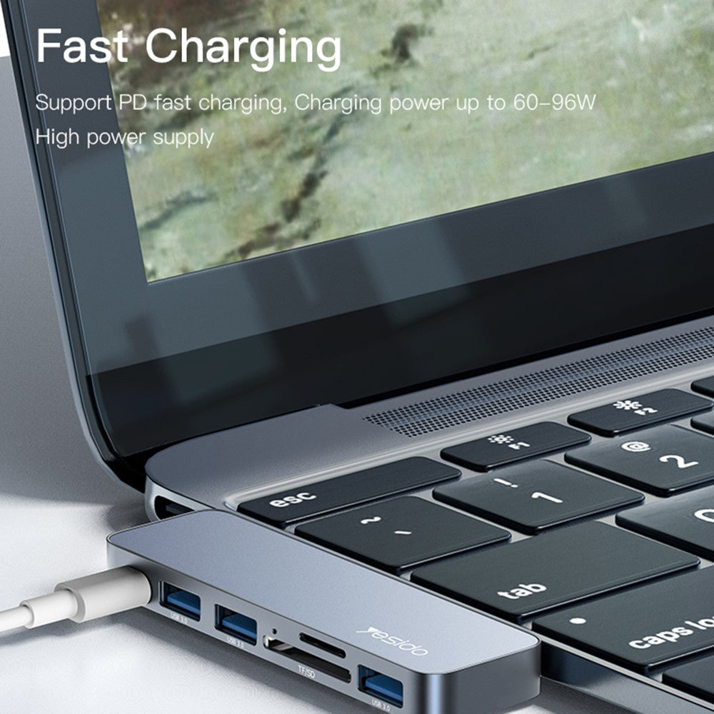 Hub USB-C Yesido HB10 para Apple MacBook Pro / Air, 6 em 1, Cinzento