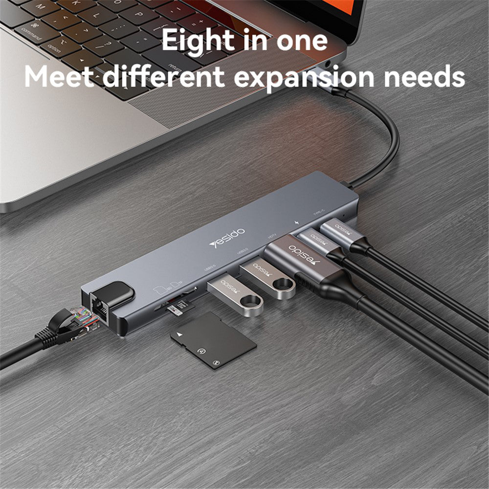 Hub USB-C Yesido HB27, 8 em 1, Cinzento