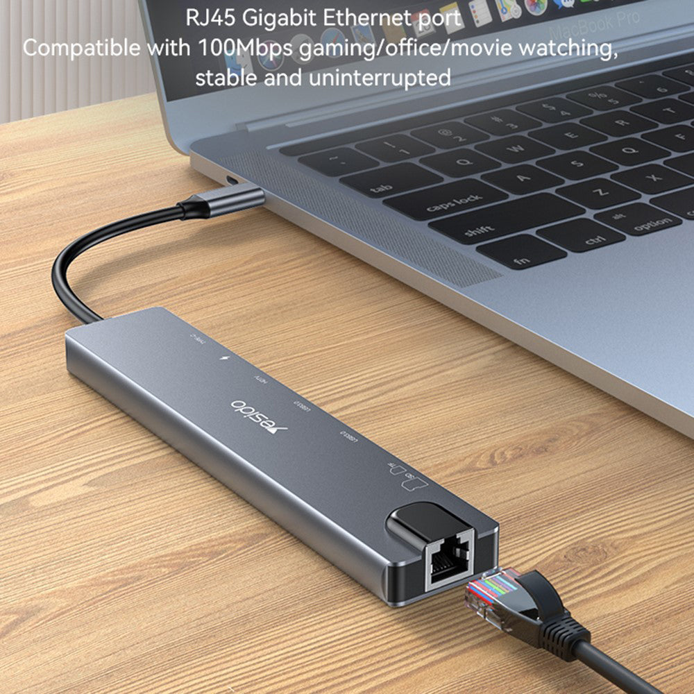 Hub USB-C Yesido HB27, 8 em 1, Cinzento