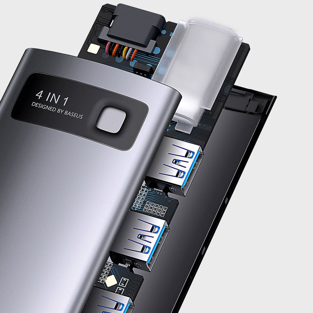 Hub USB-C Baseus Metal Gleam, 4 x USB-A 3.0, Cinzento WKWG070013