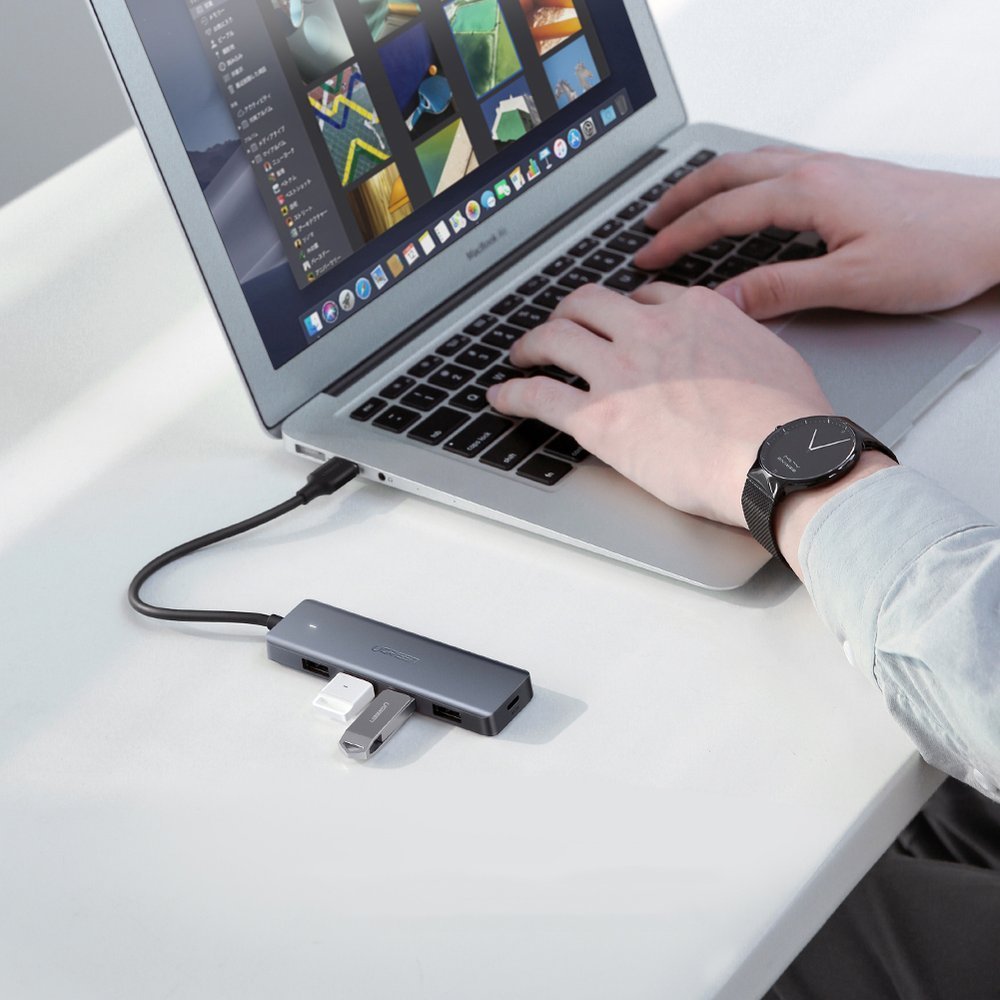 Hub USB-C UGREEN CM219, 4 x USB-A 3.0 - 1 x USB-C, Cinzento