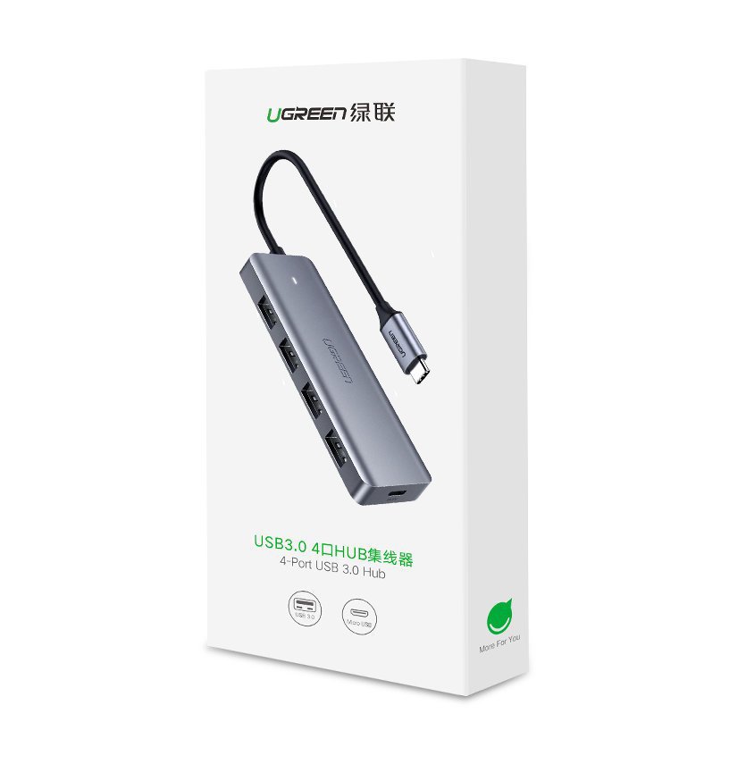 Hub USB-C UGREEN CM219, 4 x USB-A 3.0 - 1 x USB-C, Cinzento
