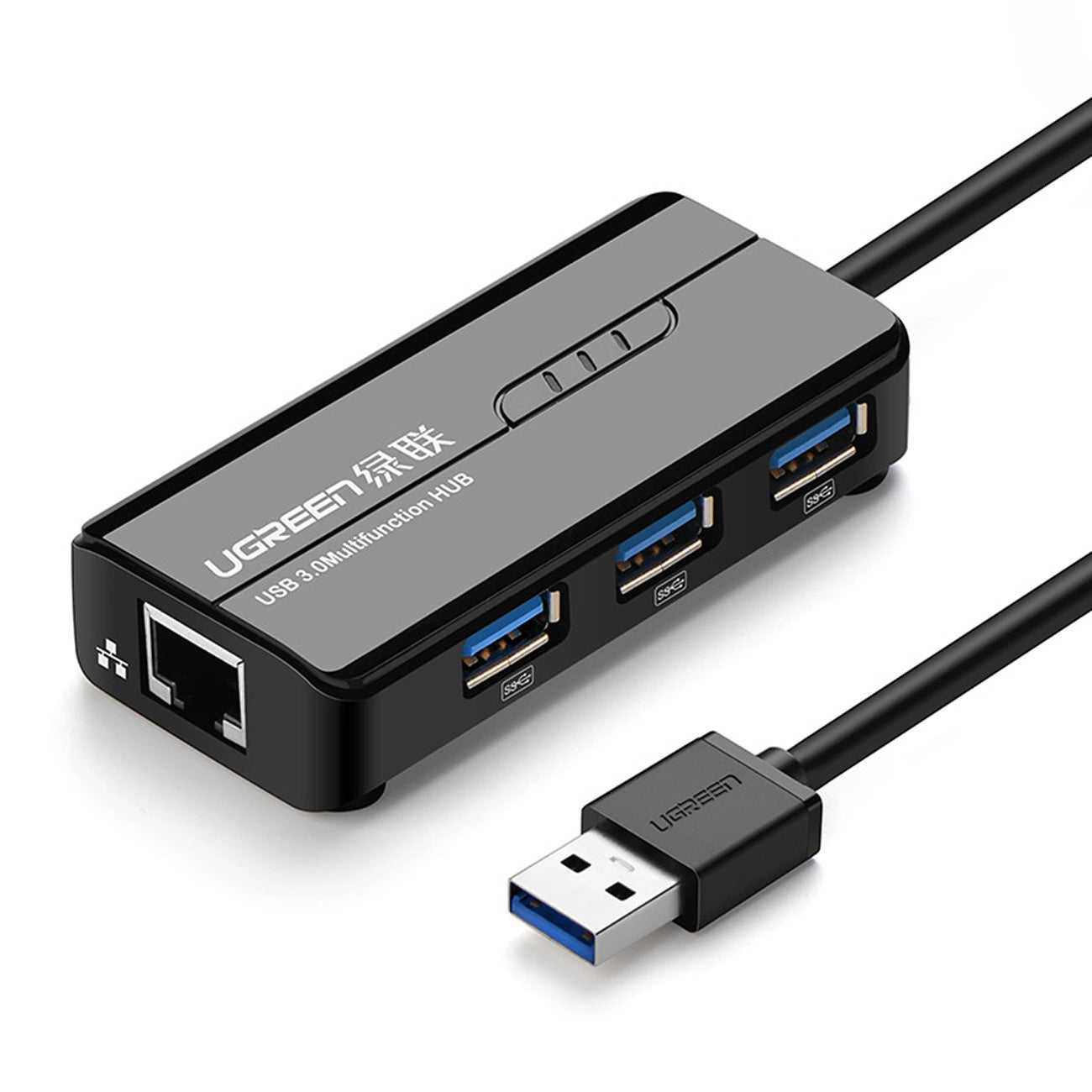 Hub USB UGREEN 20265, 3 x USB-A 3.0 - 1 x RJ45, Preto