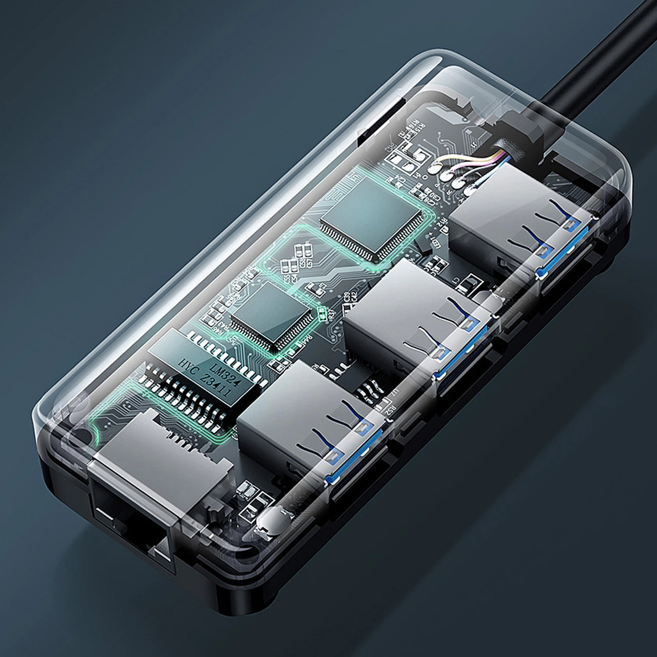 Hub USB UGREEN 20265, 3 x USB-A 3.0 - 1 x RJ45, Preto