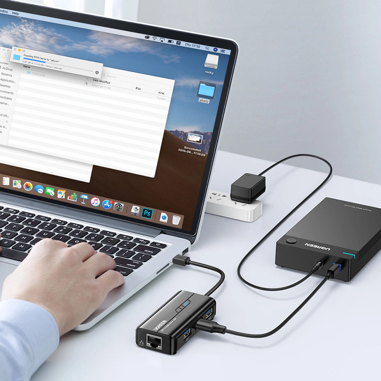 Hub USB UGREEN 20265, 3 x USB-A 3.0 - 1 x RJ45, Preto
