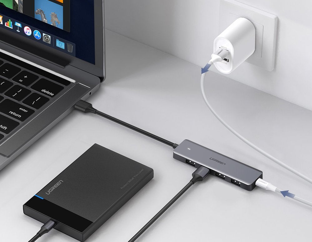 Hub USB UGREEN CM219, 4 x USB-A 3.0 - 1 x USB-C, Cinzento