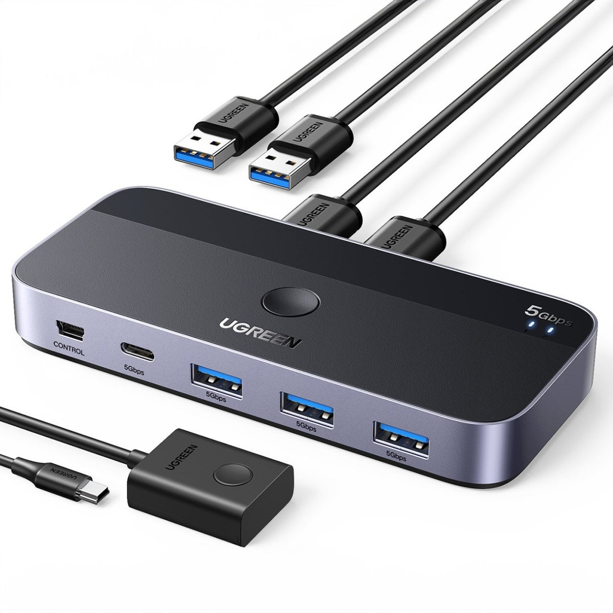 Switch USB UGREEN CM662, 3 x USB-A 3.0 - 1 x USB-C - 1 x miniUSB, Preto