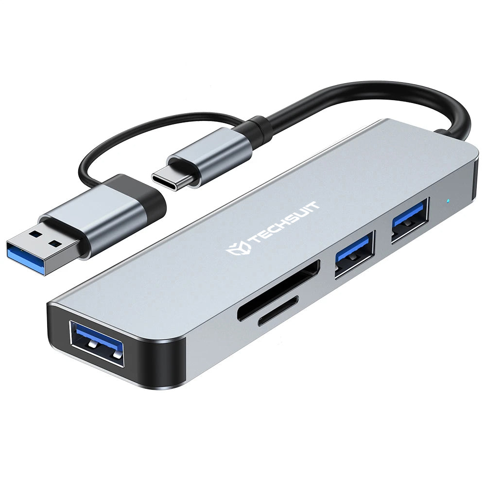 Hub USB / USB-C Techsuit H7 DataBridge, 5 em 1, Cinzento