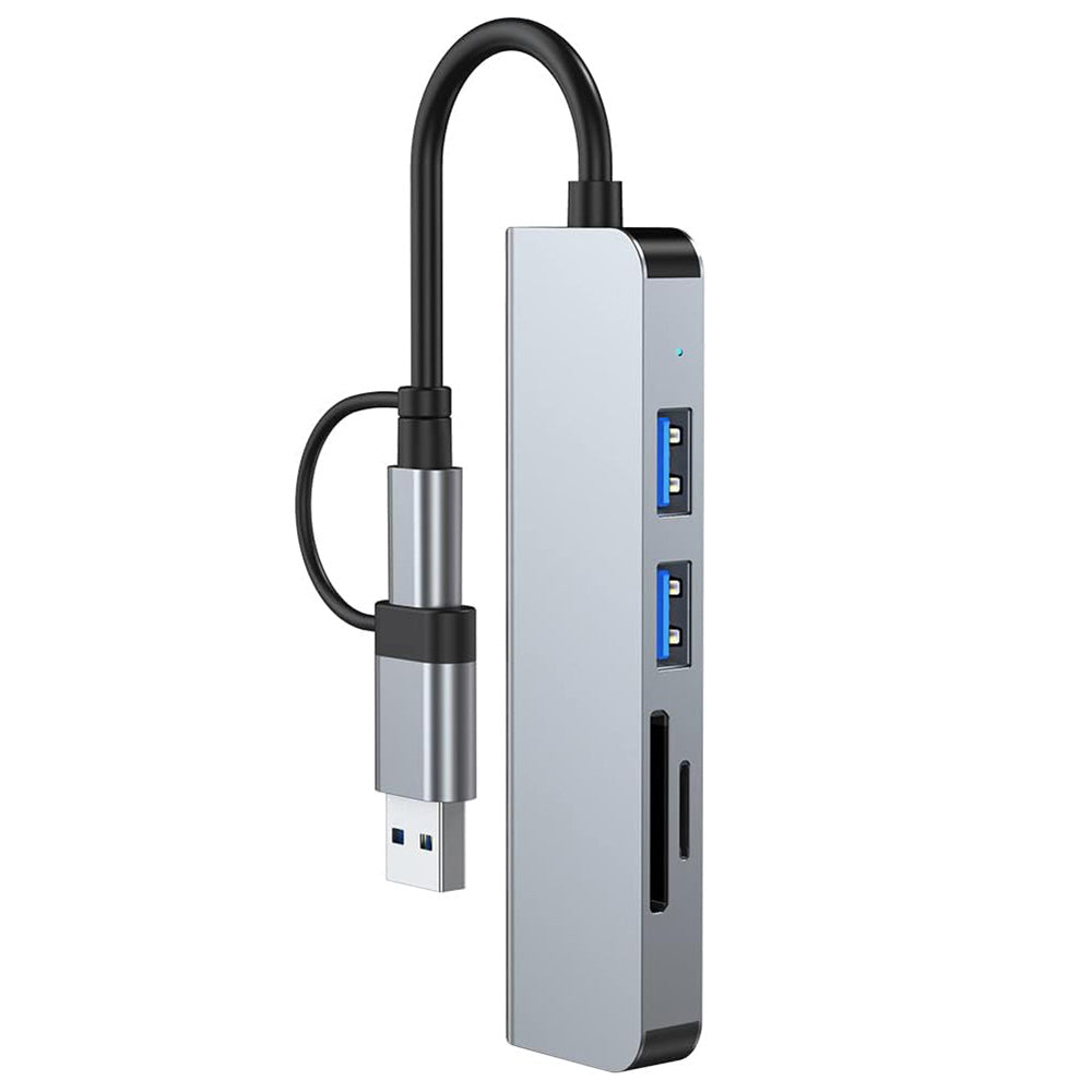Hub USB / USB-C Techsuit H7 DataBridge, 5 em 1, Cinzento