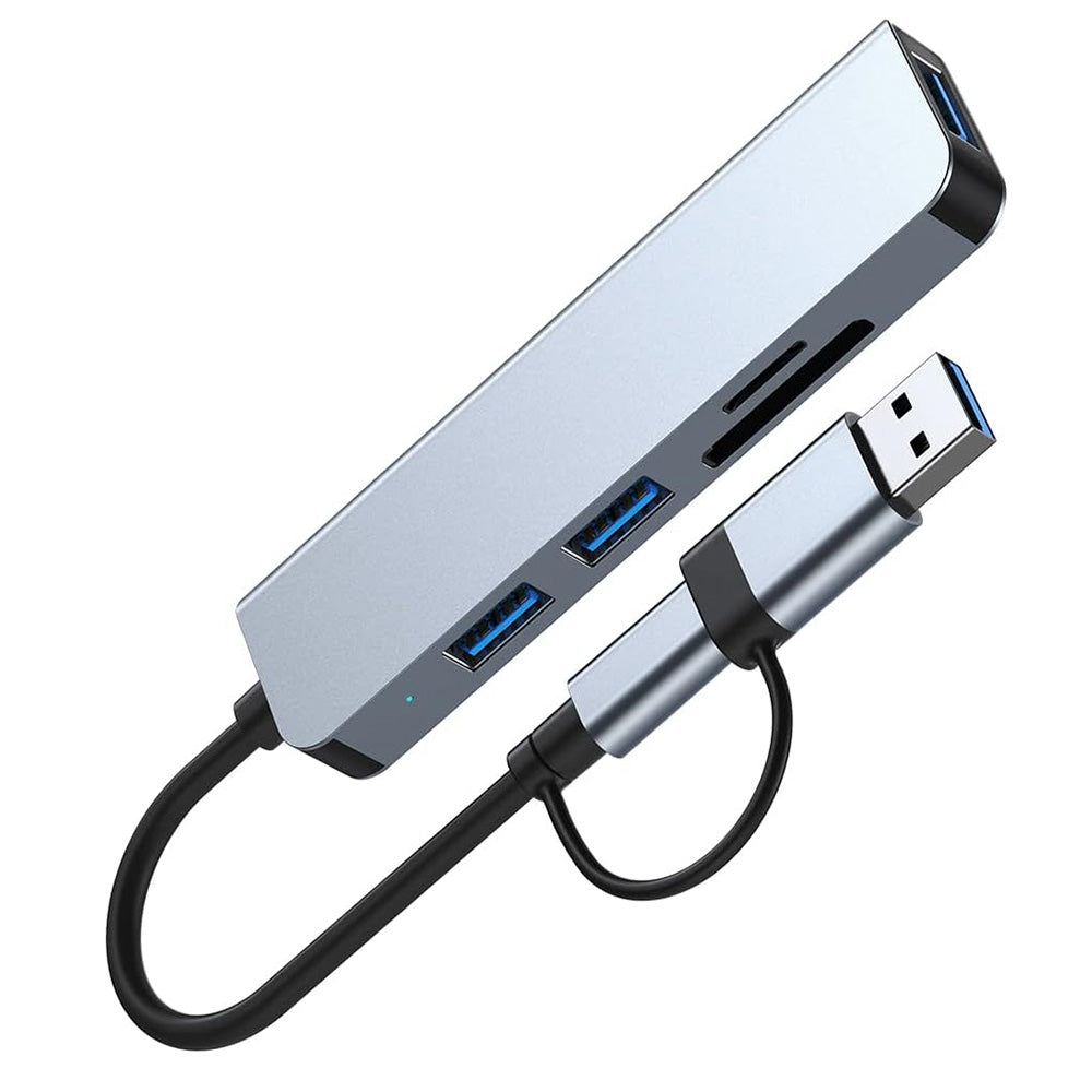 Hub USB / USB-C Techsuit H7 DataBridge, 5 em 1, Cinzento