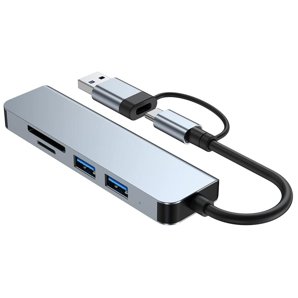 Hub USB / USB-C Techsuit H7 DataBridge, 5 em 1, Cinzento