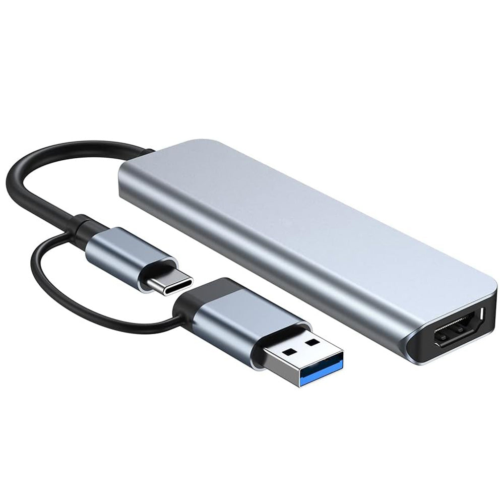 Hub USB / USB-C Techsuit H7 DataBridge, 5 em 1, Cinzento