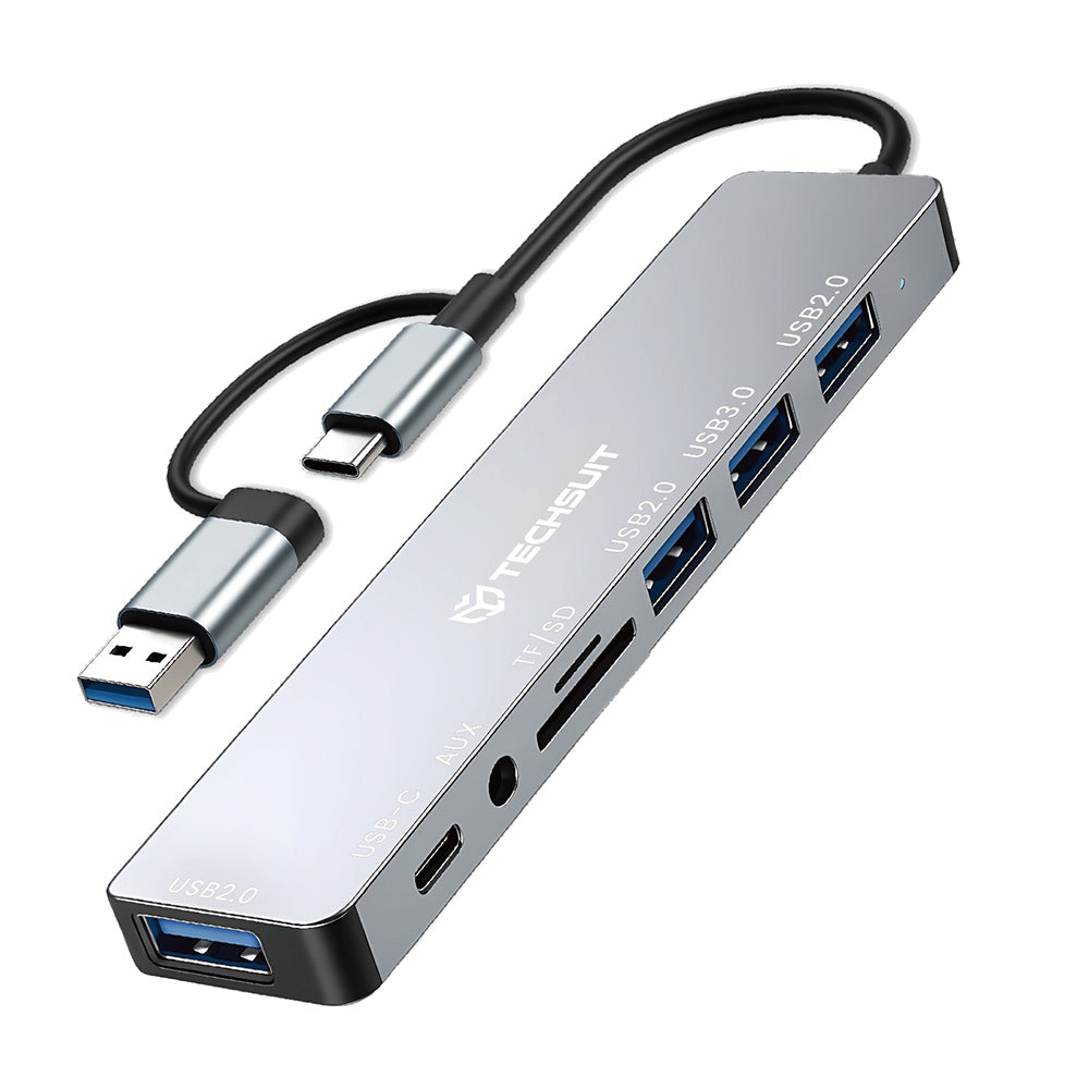 Hub USB / USB-C Techsuit H9 DataBridge, 8 em 1, Cinzento