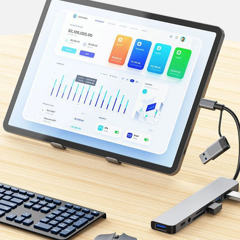 Hub USB / USB-C Techsuit H9 DataBridge, 8 em 1, Cinzento