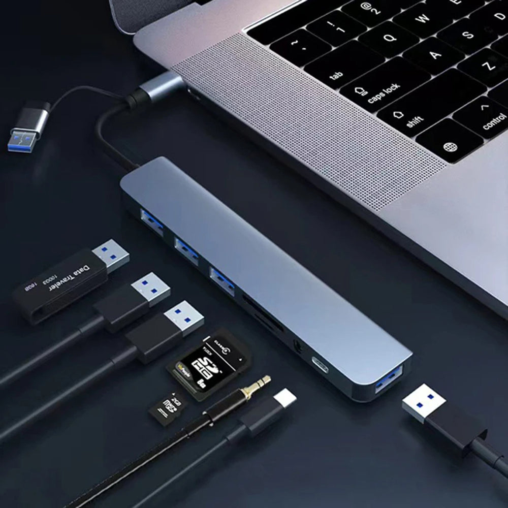 Hub USB / USB-C Techsuit H9 DataBridge, 8 em 1, Cinzento