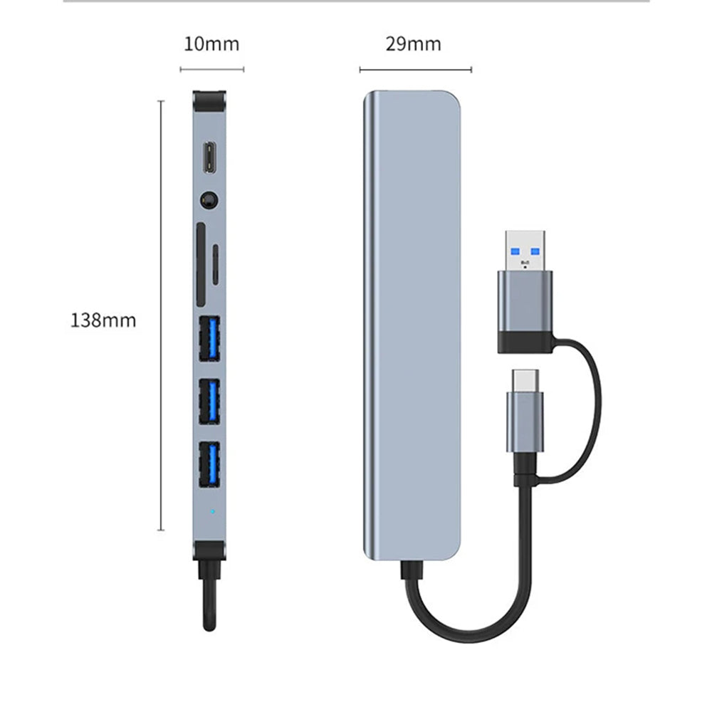 Hub USB / USB-C Techsuit H9 DataBridge, 8 em 1, Cinzento