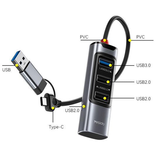 USB / USB-C Yesido HB19, 4in1, Gray