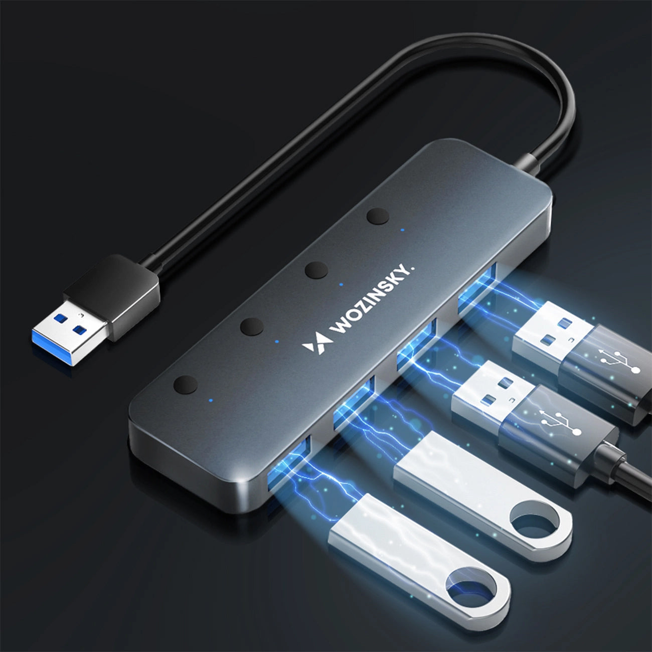 Hub USB WZK WHS080YSS, 4 x USB-A 3.0, Cinzento