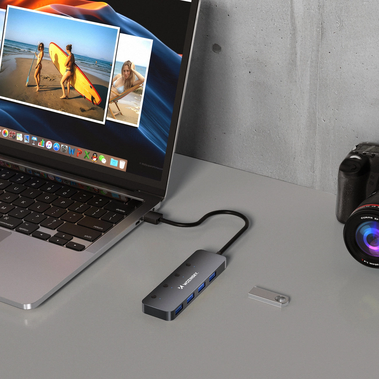 Hub USB WZK WHS080YSS, 4 x USB-A 3.0, Cinzento