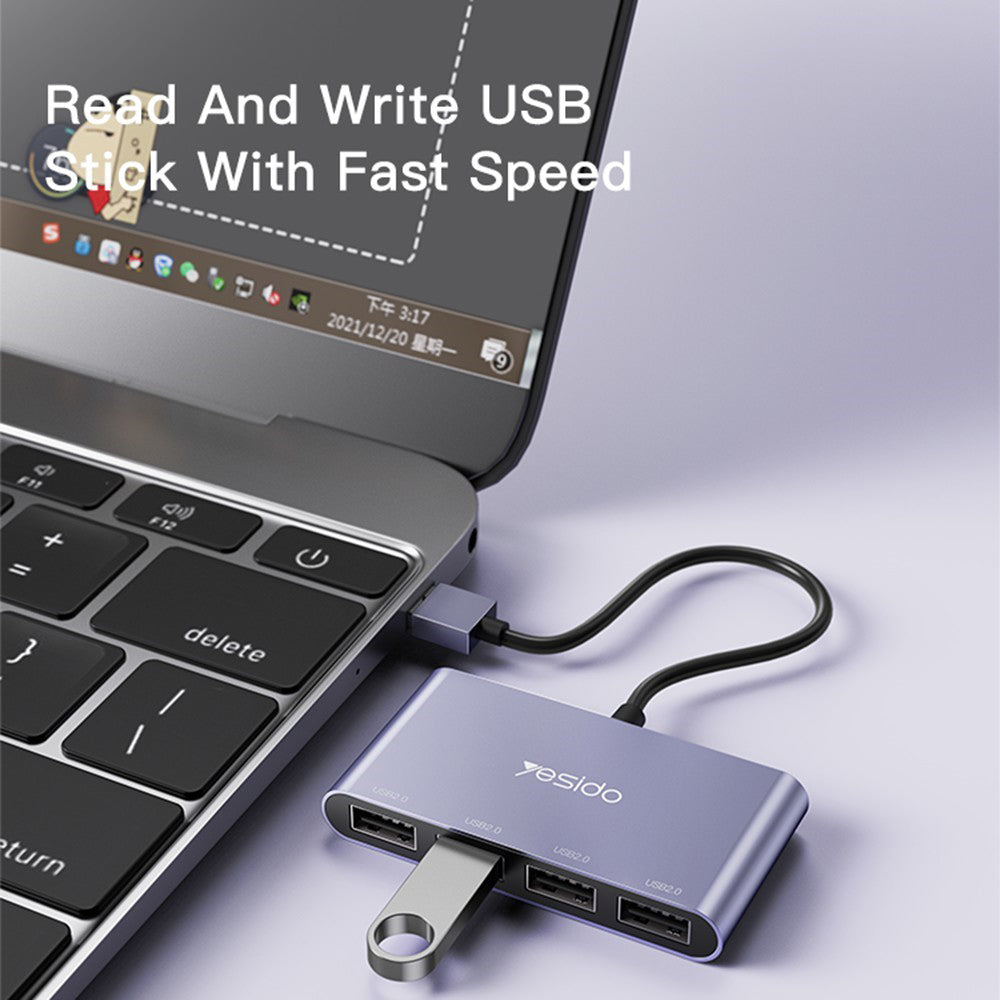 Hub USB Yesido HB12, 4 em 1, Cinzento