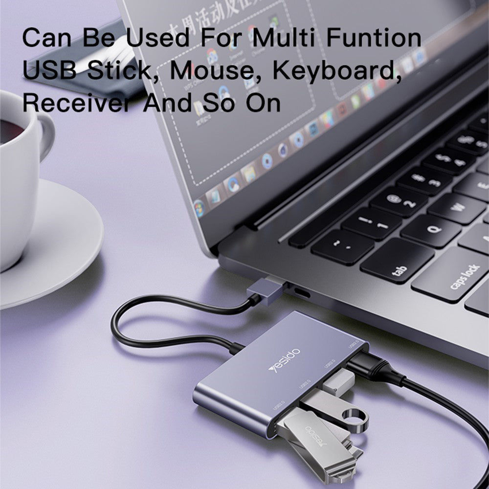 Hub USB Yesido HB12, 4 em 1, Cinzento