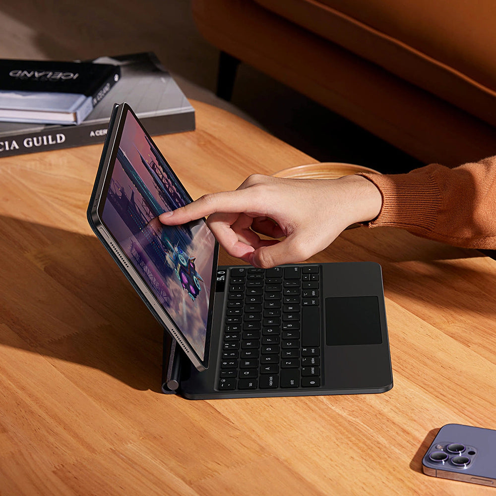 Capa com Teclado para Apple iPad Air (2022) / Air (2020) / Pro 11 (2018), Baseus, Brilliance with Digital Display, Cinza