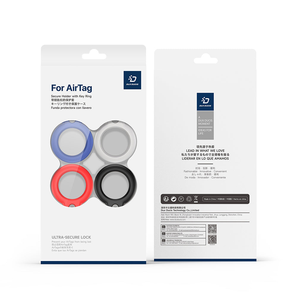 Capa DUX DUCIS Secure para Apple AirTag, Conjunto de 4 peças, Preta / Branca / Azul / Vermelha