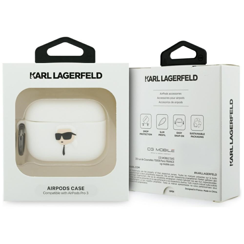 Capa Karl Lagerfeld 3D Karl's Head para Apple AirPods Pro 3, Branca