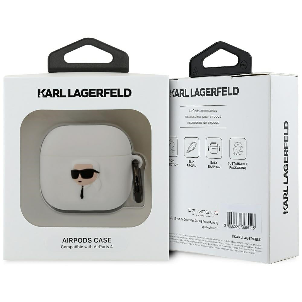 Capa Karl Lagerfeld 3D NFT Karl's Head para Apple AirPods 4, Branca