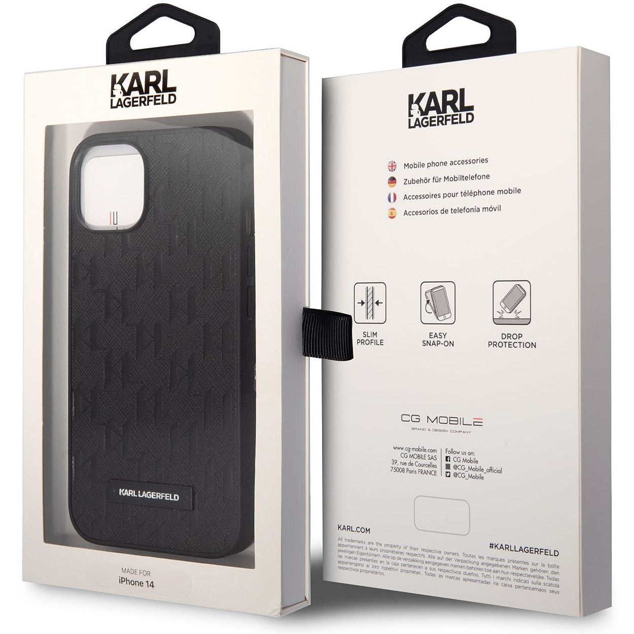 Capa para Apple iPhone 14 Plus, Karl Lagerfeld, Saffiano Monogram Metal Logo, Preta
